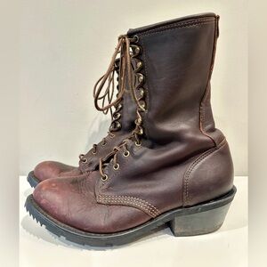Double H Brown Leather Moto Cowgirl Western Combat Lace Up Boots Size 8.5